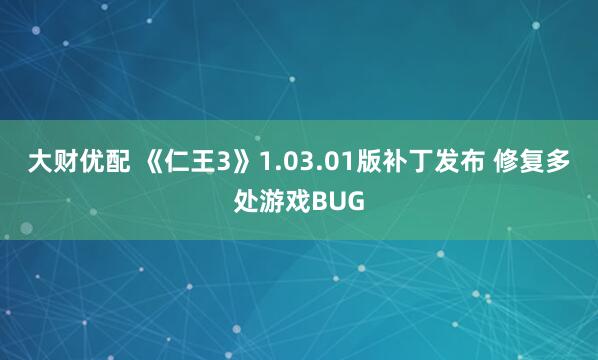 大财优配 《仁王3》1.03.01版补丁发布 修复多处游戏BUG
